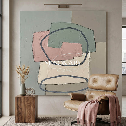Textured Pastel Minimalist Abstract Canvas Art for Modern Living Room