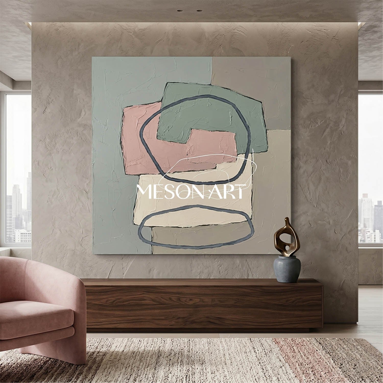 Textured Pastel Minimalist Abstract Canvas Art for Modern Living Room