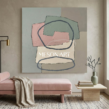 Textured Pastel Minimalist Abstract Canvas Art for Modern Living Room