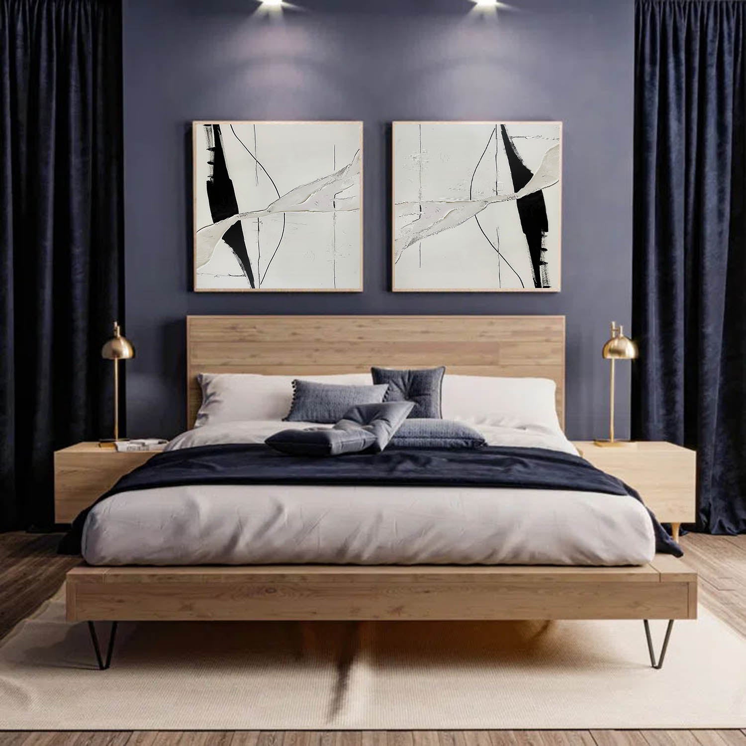 Black and White Minimalist Abstract Texture Painting Set of 2 Black and White Minimalist Canvas Wall Art for Sale