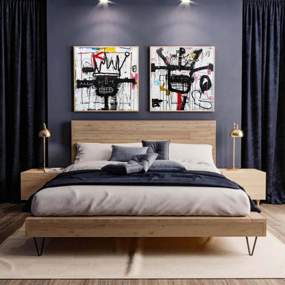 Basquiat Abstract Art 2 Piece Set for Sale Basquiat Crown Abstract Wall Painting