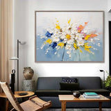 Large White and Blue Flowers Texture Painting Floral Palette Wall Art Decoration Floral Canvas Art