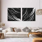 Set of 2 Black and White Abstract Texture Art Textured Acrylic Wall Painting Minimalist Canvas Art