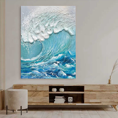 3D Blue Ocean Waves Textured Acrylic Painting Blue Ocean Waves Wall Art Ocean Waves Canvas Art