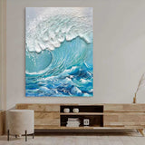 3D Blue Ocean Waves Textured Acrylic Painting Blue Ocean Waves Wall Art Ocean Waves Canvas Art