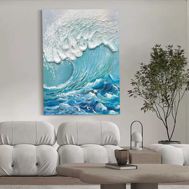 3D Blue Ocean Waves Textured Acrylic Painting Blue Ocean Waves Wall Art Ocean Waves Canvas Art