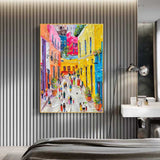 Colorful City Oil Painting Urban Texture Wall Painting Urban Knife Painting on Canvas Palette Knife Art
