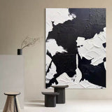 3D Black and White Textured Abstract Art Canvas Wabi-Sabi Wall Art Black and White Textured Painting