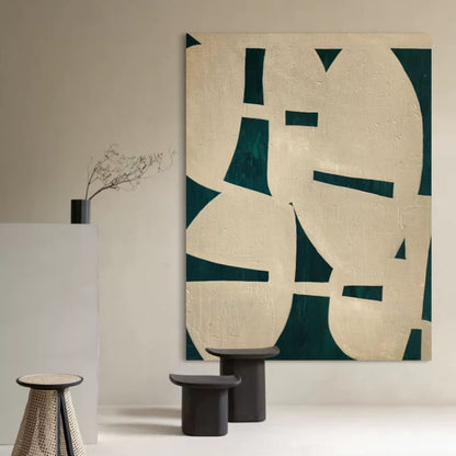 Beige and Green Abstract Canvas Painting Wabi Sabi Wall Decor Beige and Green Minimalist Canvas Art