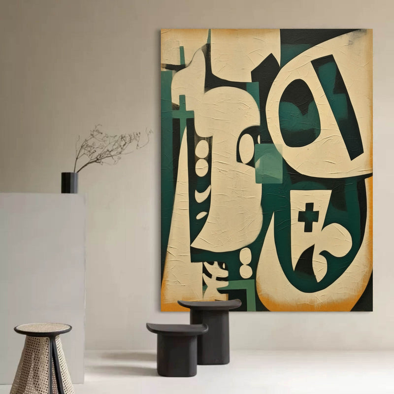 Green and Beige Minimalist Abstract Canvas Wall Art Wabi-Sabi Interior Design Decor Painting