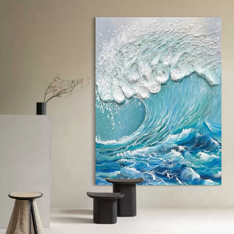 3D Blue Ocean Waves Textured Acrylic Painting Blue Ocean Waves Wall Art Ocean Waves Canvas Art