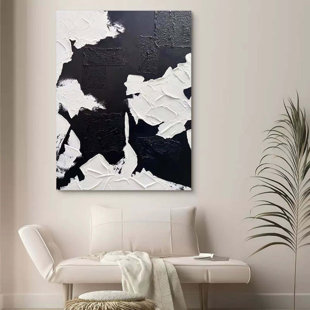 3D Black and White Textured Abstract Art Canvas Wabi-Sabi Wall Art ...