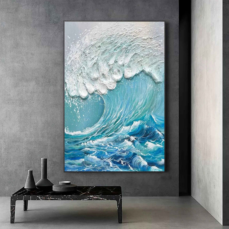 3D Blue Ocean Waves Textured Acrylic Painting Blue Ocean Waves Wall Art Ocean Waves Canvas Art