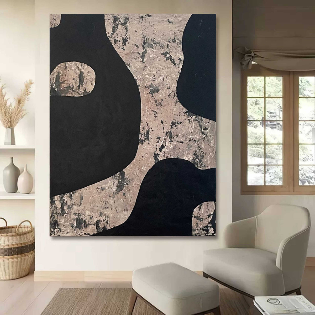 Black and Brown Abstract Canvas Art Wabi Sabi Wall Paintings Black and ...