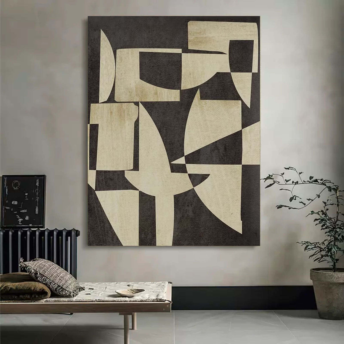 Black and Beige Minimalist Canvas Wall Art Textures Abstract Art Wabi ...
