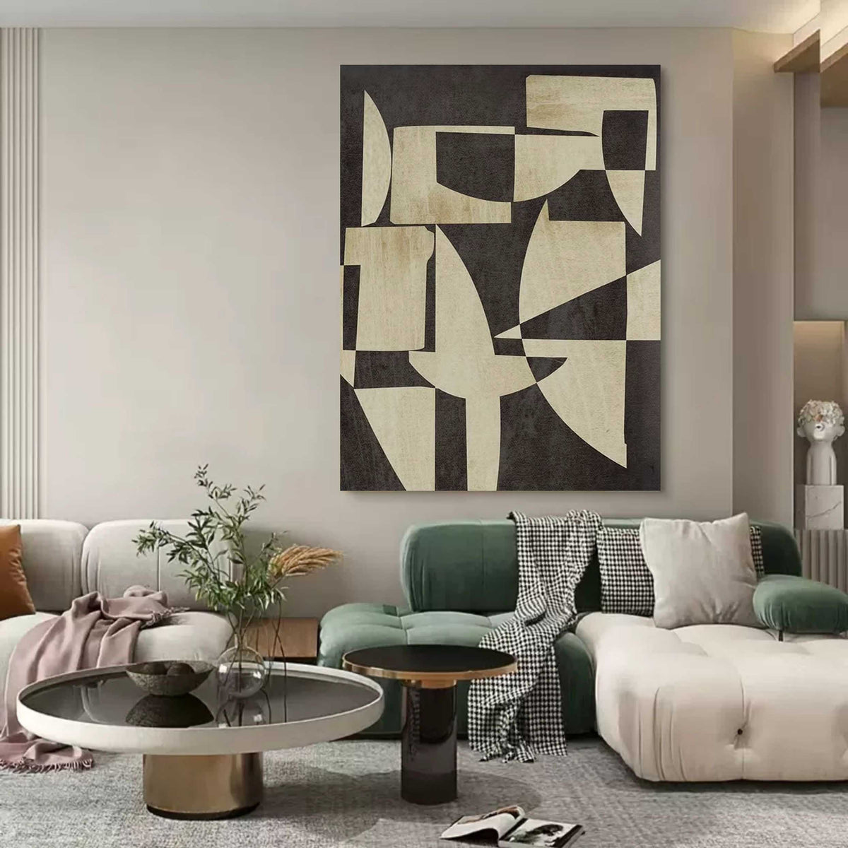 Black and Beige Minimalist Canvas Wall Art Textures Abstract Art Wabi ...