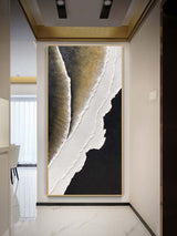 3D Large Black and White Ocean Wave Beach Painting Ocean Wave Beach Canvas Art Textured Wall Art