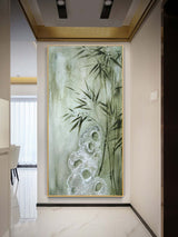 Large Green Bamboo Painting on Canvas Wabi-Sabi Wall Art Wabi-Sabi Wall Decor Bamboo Oil Painting