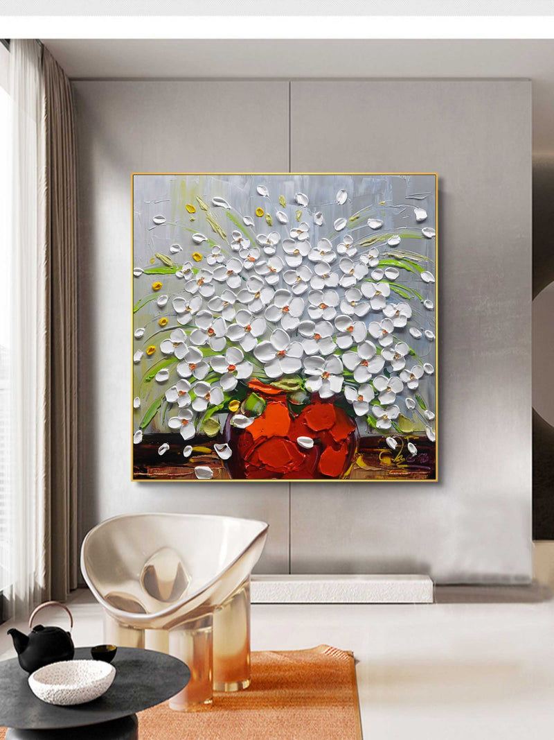 3D White Flowers Canvas Art White Flowers Texture Painting Texture Wall Art Flowers Home Wall Painting