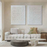 3D White Plaster Abstract Art Set Of 2 Plaster Painting On Canvas For Sale Plaster Canvas Artwork