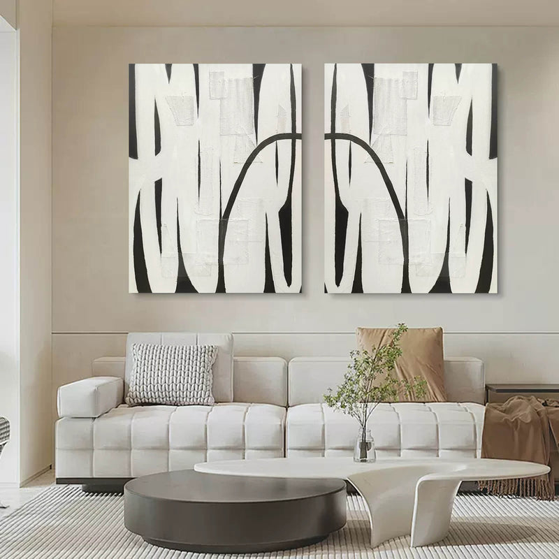 Wabi Sabi Abstract Art Canvas Set of 2 Black and White Texture Abstract Painting Wabi Sabi Wall Art