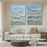 Set Of 2 Blue Sea Beach Shore Canvas Oil Painting For Sale Sea Beach Shore Texture Wall Art