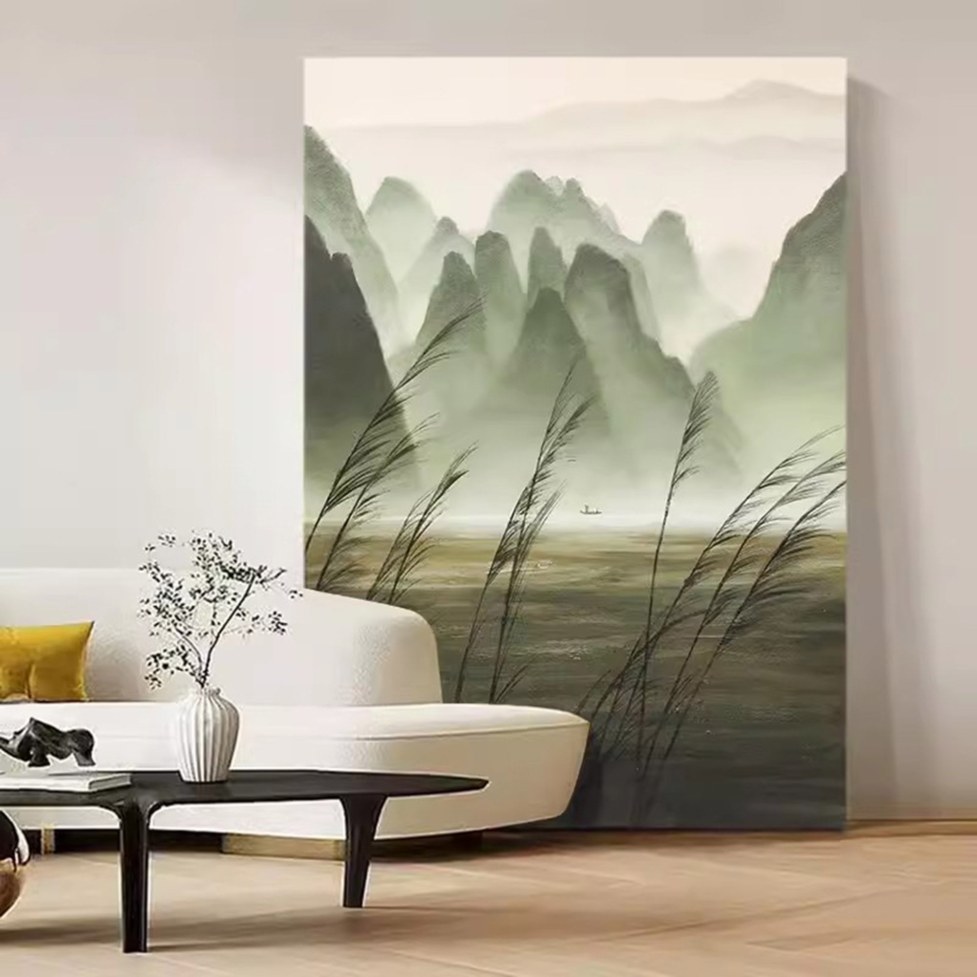 Green Landscape Oil Painting Green Landscape Wall Art Wabi-Sabi Art Decor Landscape Texture Art