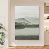 Gray and Green Landscape Oil Painting Gray and Green Landscape Wall Art Wabi-Sabi Interior Design