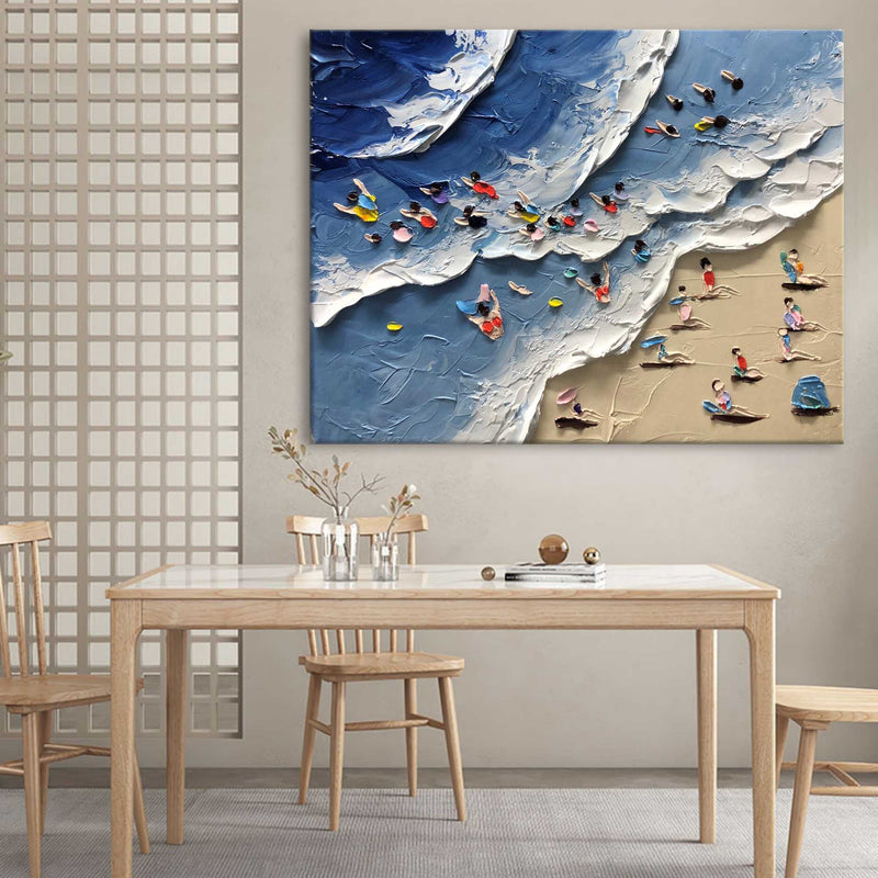 Large Blue Sea Beach Canvas Oil Painting Seaside Beach Texture Art Summer Paintings For Sale