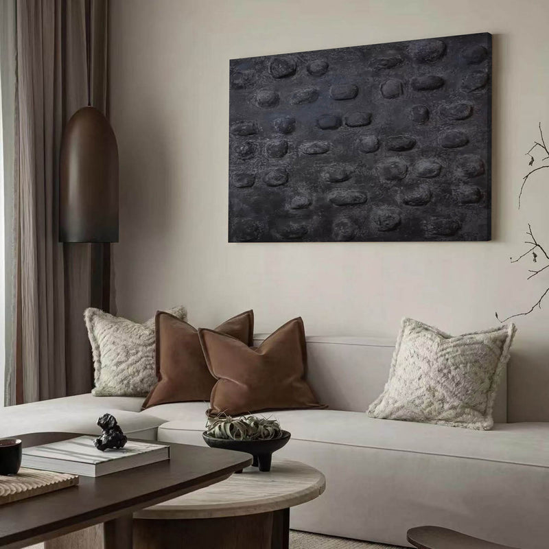 3D Large Black Textured Abstract Canvas Art Large Wabi Sabi Wall Art Thick Acrylic Textured Painting