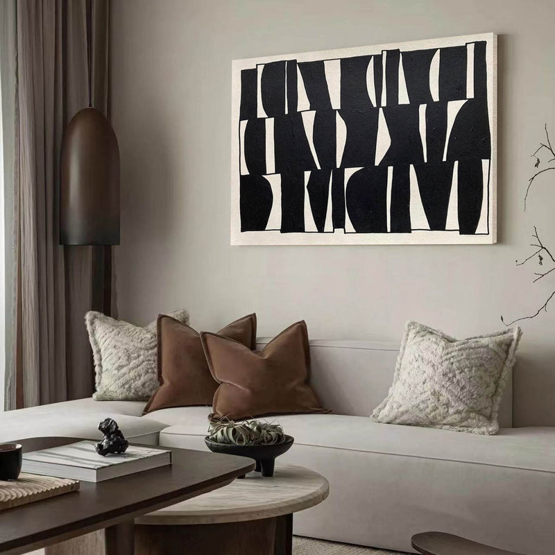 3D Large Black and White Texture Abstract Canvas Painting Wabi Sabi Art Minimalist Wall Art