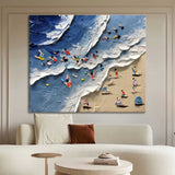 Large Blue Sea Beach Canvas Oil Painting Seaside Beach Texture Art Summer Paintings For Sale