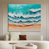 Seashore Painting Swimming Canvas Painting Sea Beach Acrylic Painting Sea Shore Wall Art