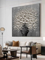 White Flowers Oil Painting White Flowers Home Wall Decor Painting White Flowers Textured Canvas Art