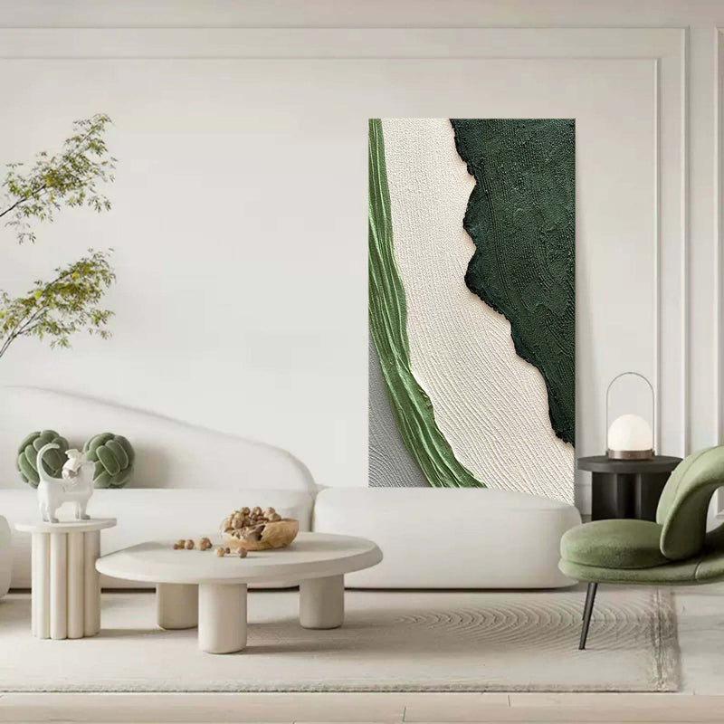 Large Green and White Texture Painting Green and White Textured Art Plaster Abstract Canvas Painting