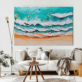 Seashore Painting Swimming Canvas Painting Sea Beach Acrylic Painting Sea Shore Wall Art