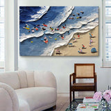 Large Blue Sea Beach Canvas Oil Painting Seaside Beach Texture Art Summer Paintings For Sale