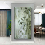 Large Green Bamboo Painting on Canvas Wabi-Sabi Wall Art Wabi-Sabi Wall Decor Bamboo Oil Painting