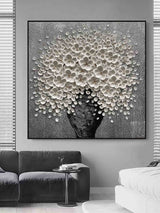 White Flowers Oil Painting White Flowers Home Wall Decor Painting White Flowers Textured Canvas Art