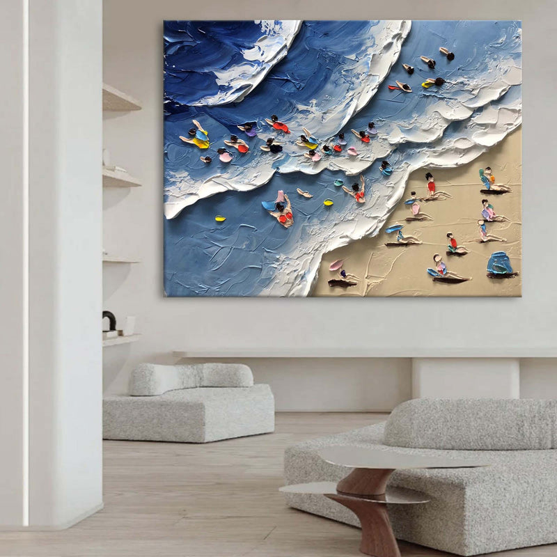 Large Blue Sea Beach Canvas Oil Painting Seaside Beach Texture Art Summer Paintings For Sale