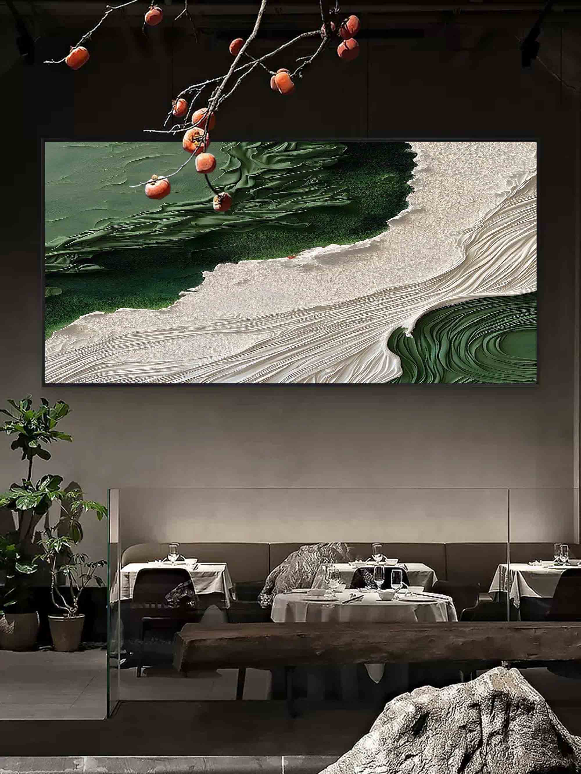Large 3D Green and White Textured Abstract Canvas Art Wabi-Sabi Art Textured Acrylic Wall Painting