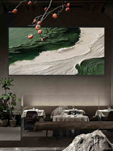 Large 3D Green and White Textured Abstract Canvas Art Wabi-Sabi Art Textured Acrylic Wall Painting