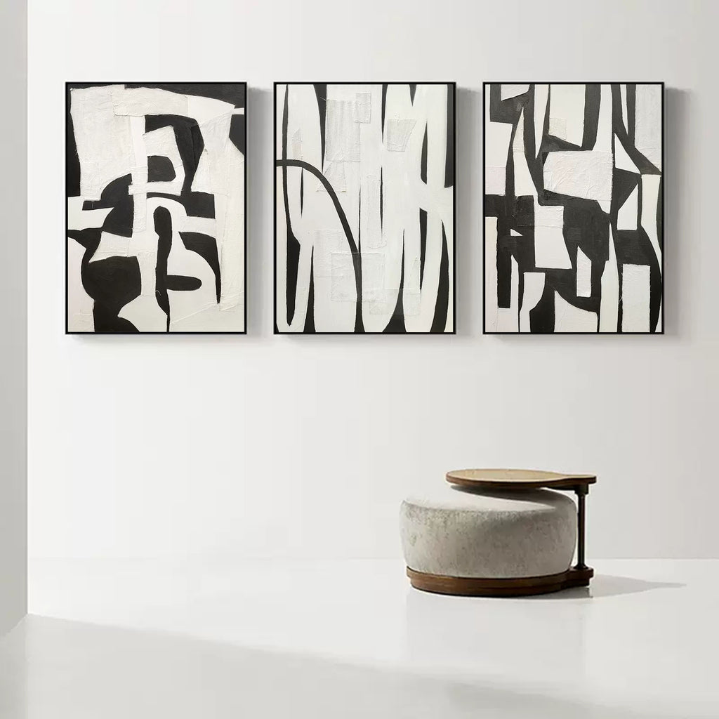 Black and White Minimalist Abstract Art Canvas Set of 3 Wabi Sabi Wall ...