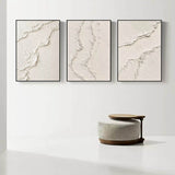 Beige Abstract Painting Set of 3 Thick Acrylic Textured Canvas Art Wabi Sabi Art Plaster Wall Art