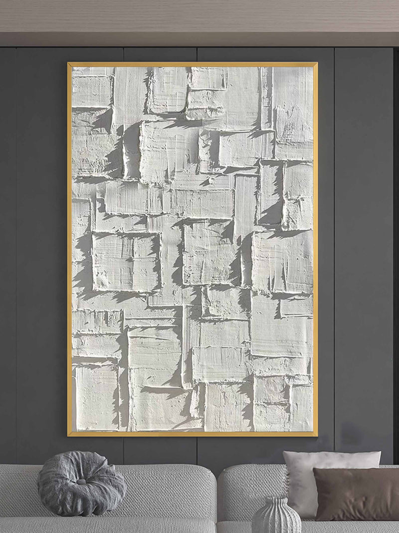 3D Large White Texture Acrylic Abstract Painting Plaster Abstract Art Plaster Abstract Art On Canvas