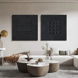 3D Black Textured Abstract Canvas Art Set of 2 Wabi Sabi Wall Art Black Minimalist Painting for Sale