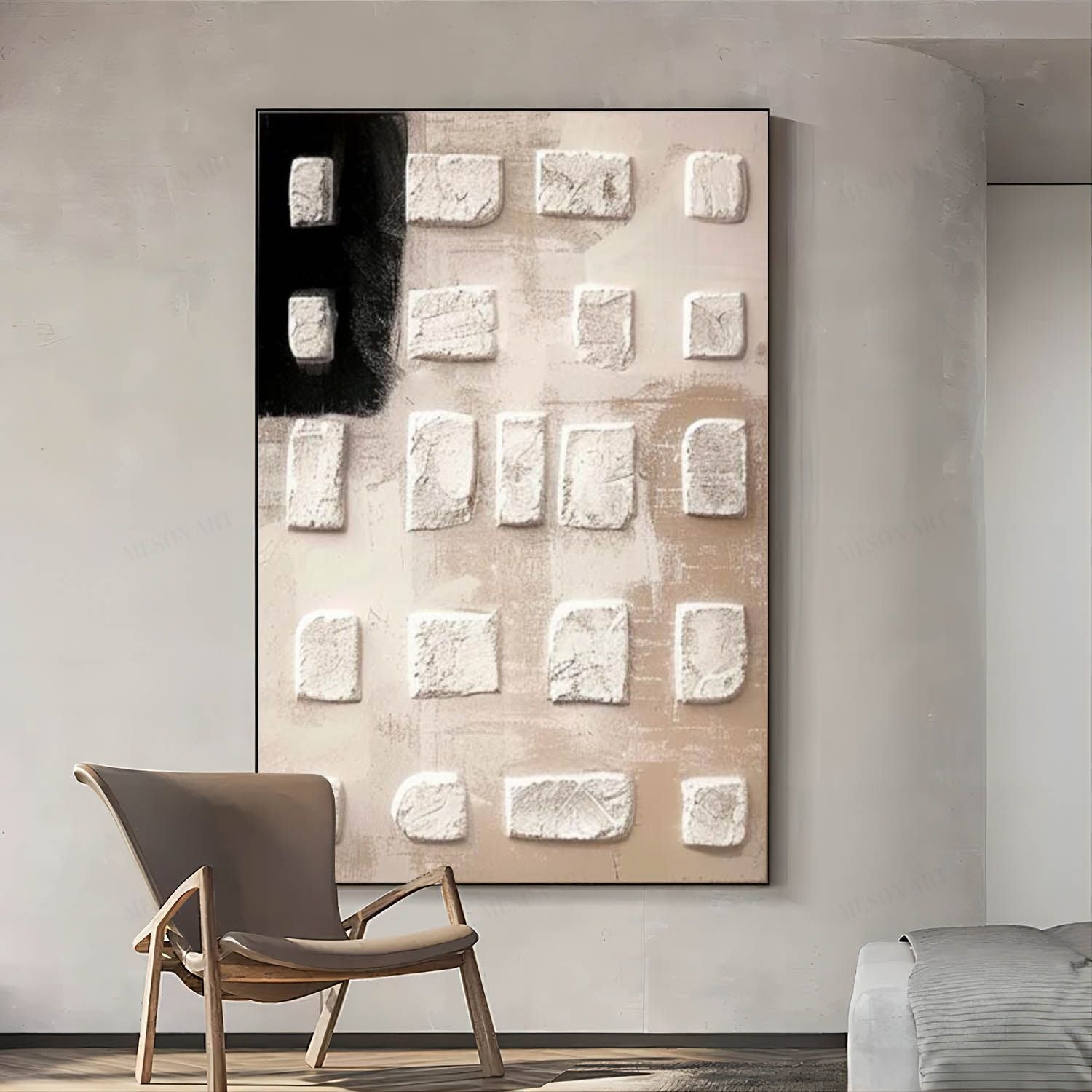 Large 3D Grey and Black Abstract Art for Sale Grey and Black Texture Painting Grey and Brown Abstract Canvas Wall Art Wabi Sabi Art
