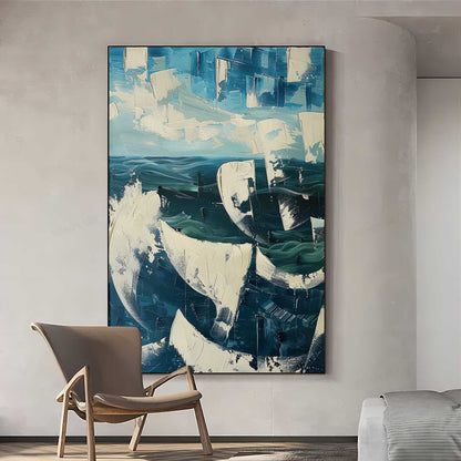 Large Blue Abstract Sea Oil Painting Blue Abstract Sea Texture Painting Blue Abstract Sea Abstract Art on Canvas