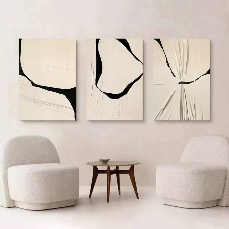 Black and Beige Minimalist Canvas Painting Set of 3 Minimalist Abstract Texture Art Minimalist Wall Art