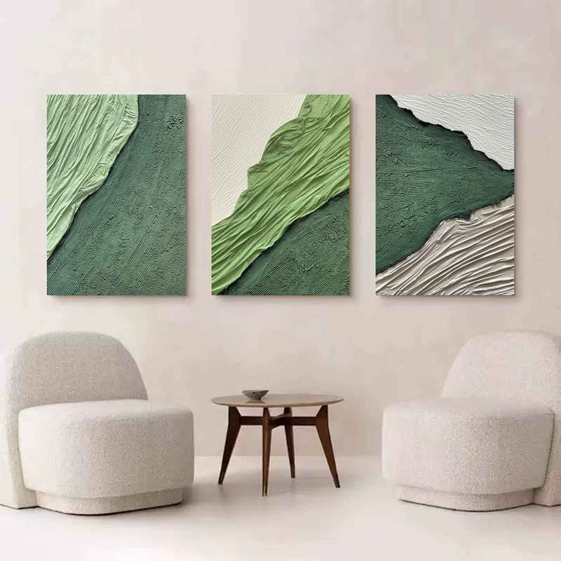 Green Abstract Canvas Art Set of 3 Green Textured Abstract Painting Green Abstract Art on Canvas
